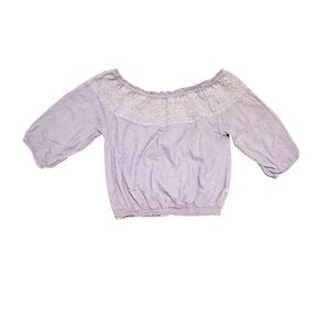 Aerie Off the Shoulder Lavender Lace Trim Crop Top